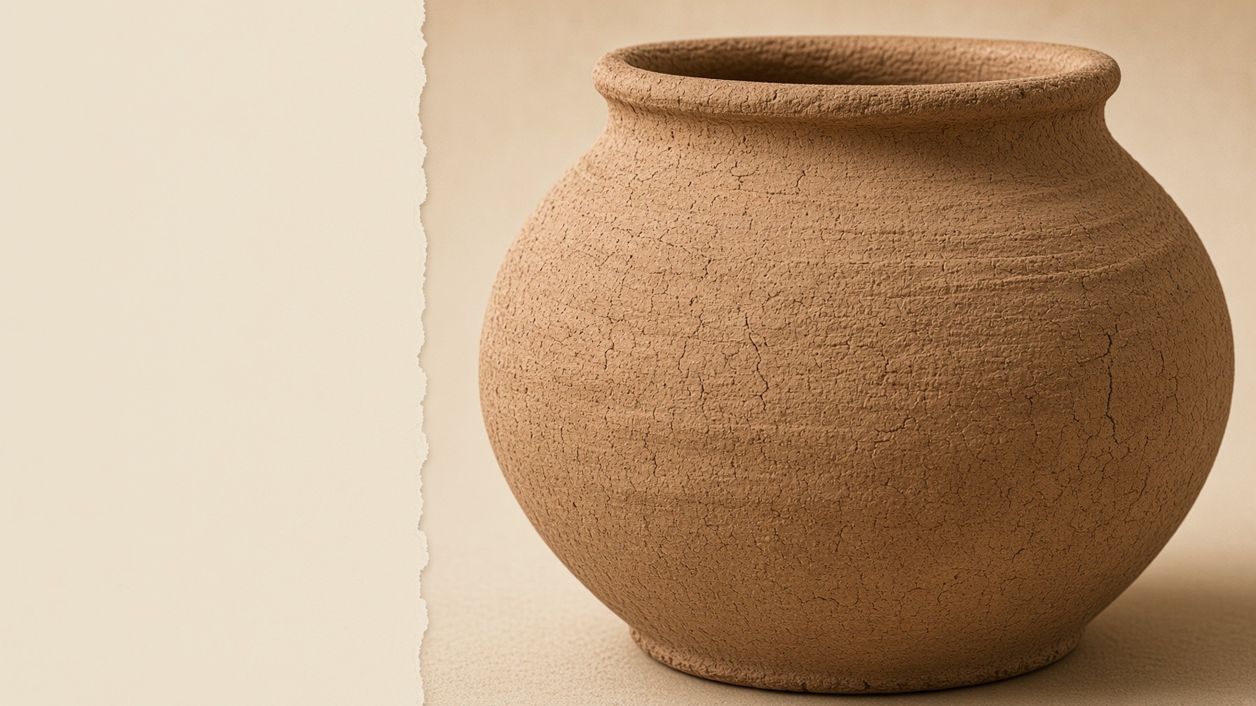 Large hand-thrown earthen vessel with a coarse unglazed surface